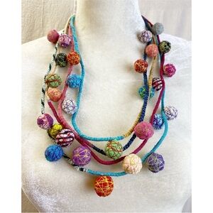 Fiorella Recycled textiles Necklace Bright colored multi strand felt necklace.